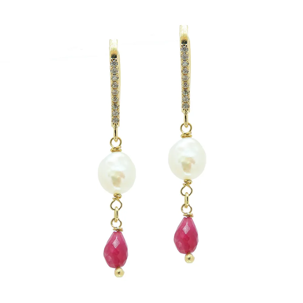 Brinco Rubi e Pérola Folheado Ouro 18k kit_pulseira_semijoia_folheado_platina