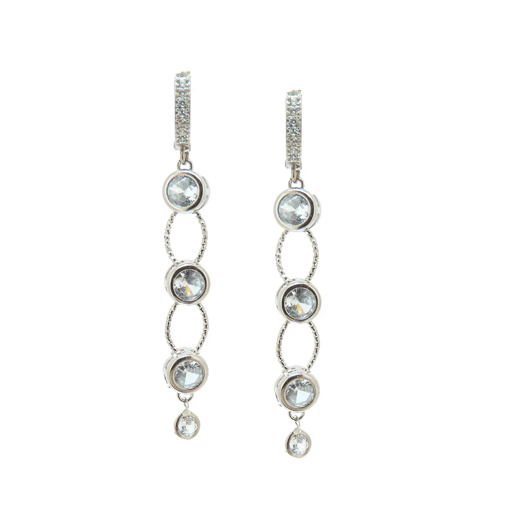 Brinco Trio Zircônias Diamond Folheado Platina