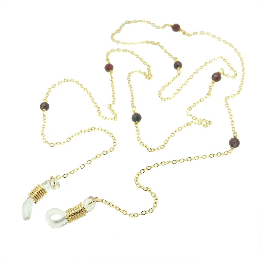Cordão Suporte Óculos com Granadas Facetadas Folheado Ouro 18k